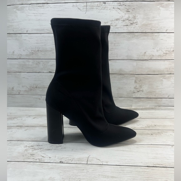 black sock boots Shoes - Women's Chunky Heel Pointed Toe Ankle Fashion Boots size 5